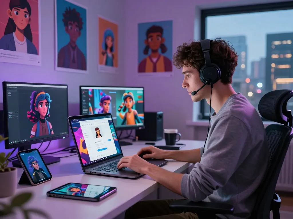 Immersive digital experience with crush on ai platform in a modern workspace.