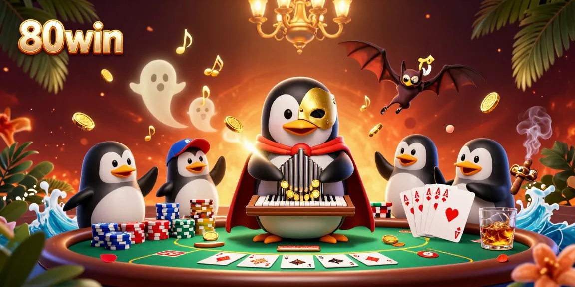 Engage with thrilling gameplay at 80win as cartoon characters gamble in a vibrant casino scene.