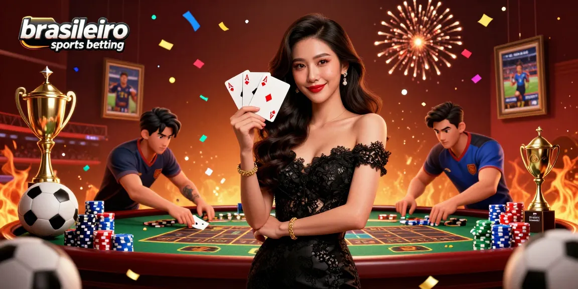 Experience brasileiro sports betting with a lively scene of ace cards and sports memorabilia.