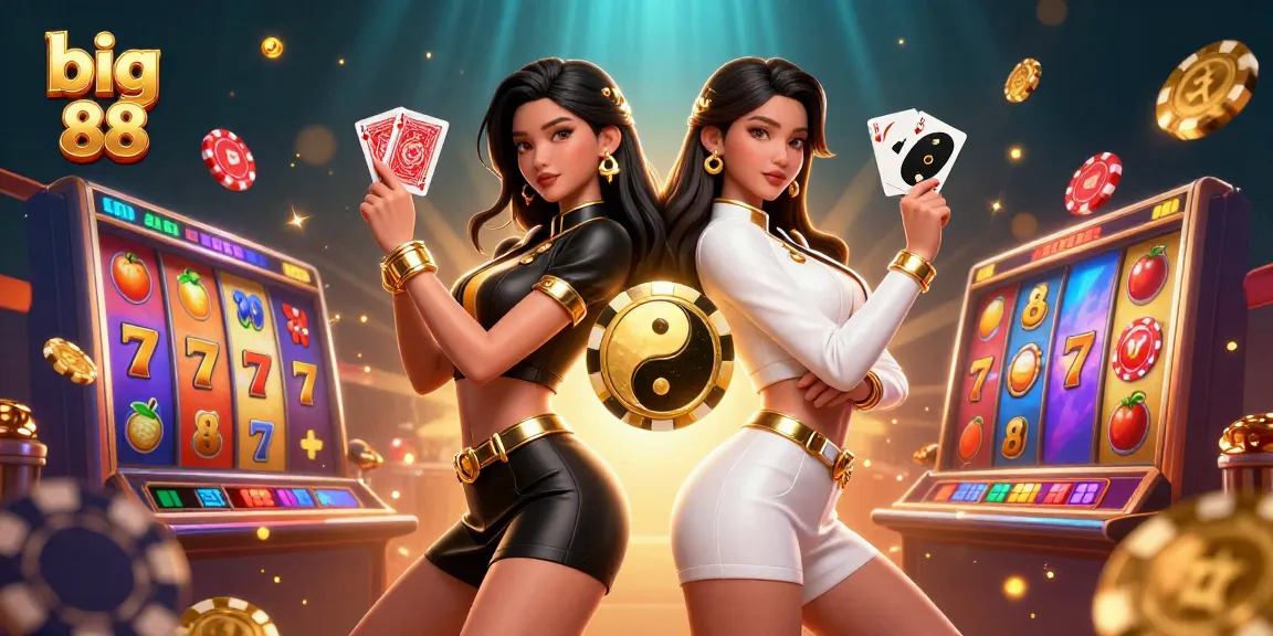 Engage with big 88 in a dynamic casino scene featuring twin women with playing cards.