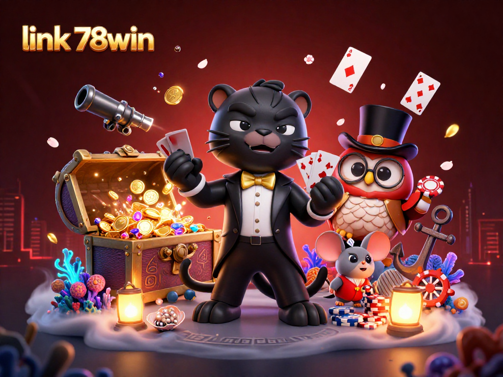 Engage in top online games with link 78win, featuring a stylish panther, owl, and lucky mouse.