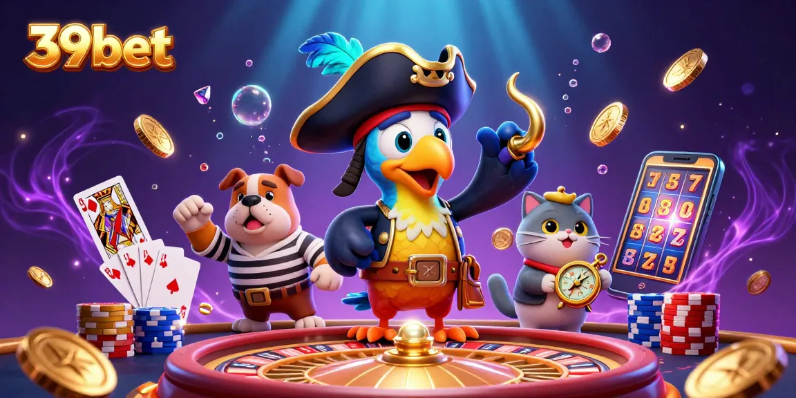 Experience the thrill of 39bet with our lively 3D casino scene featuring a pirate captain, bulldog first mate, and ship's cat.