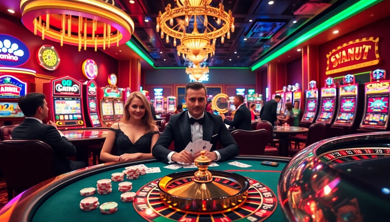 The luxurious casino experience at https://nk88.diy/ features engaging players at poker tables surrounded by vivid slot machines.