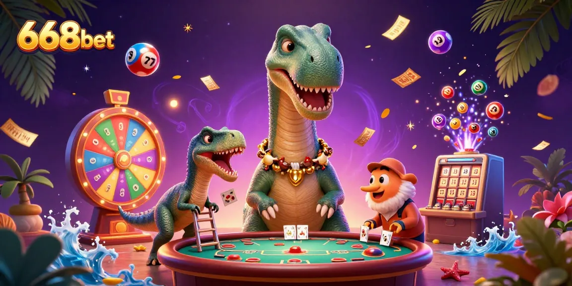 Experience thrilling play at 668bet with a whimsical 3D casino scene featuring dynamic games.