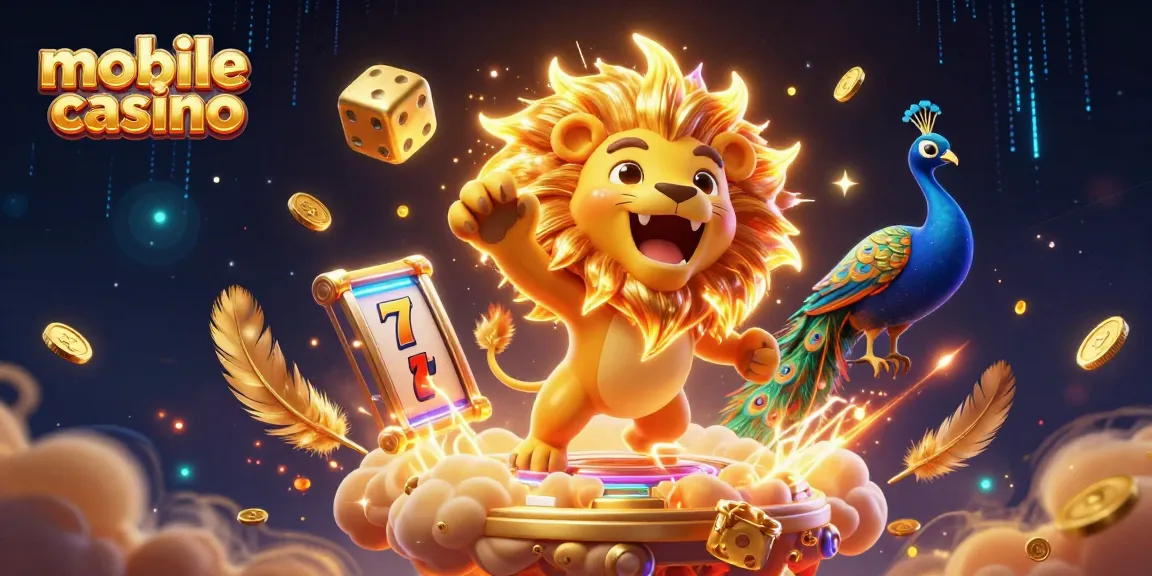 Experience the thrill of a mobile casino with energetic visuals featuring a roaring lion and dynamic game elements.