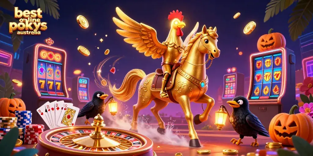 Experience the excitement of the best online pokies Australia with vibrant 3D characters in a dynamic casino scene.