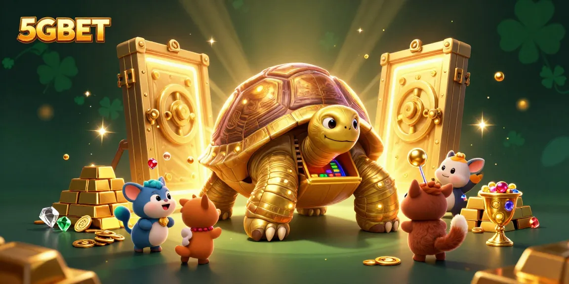 Experience winning at 5GBET with a cheerful scene filled with golden treasures and excited players.