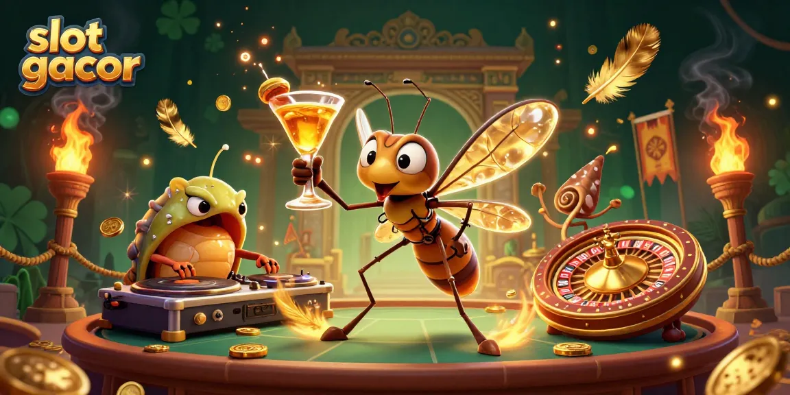 Play exciting slot gacor games with a vibrant 3D scene featuring unique characters and thrilling casino elements.