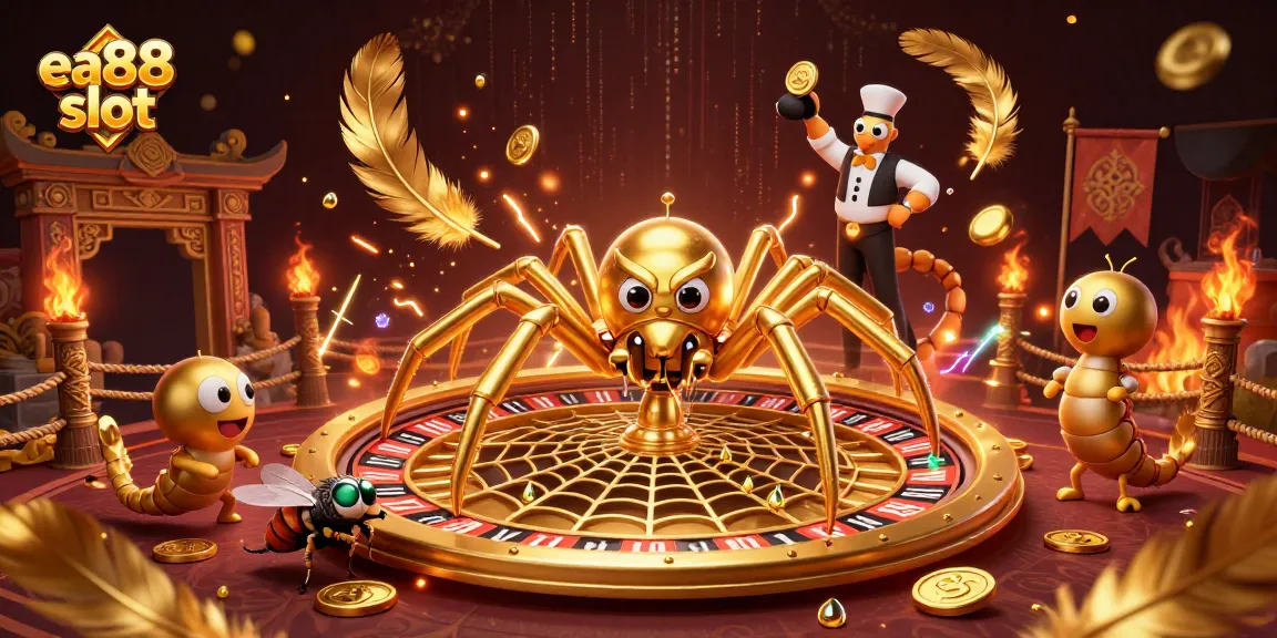 Experience the thrill of ea88 slot with a captivating 3D illustration of classic casino elements and exciting characters.