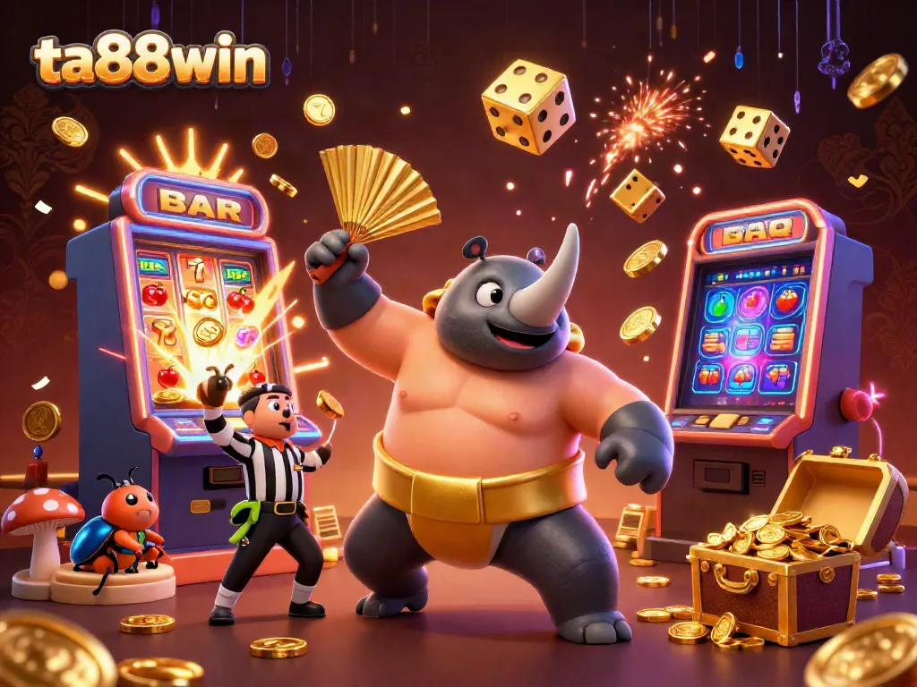 Experience vibrant casino action and excitement in this ta88win illustration featuring slots and dynamic characters.