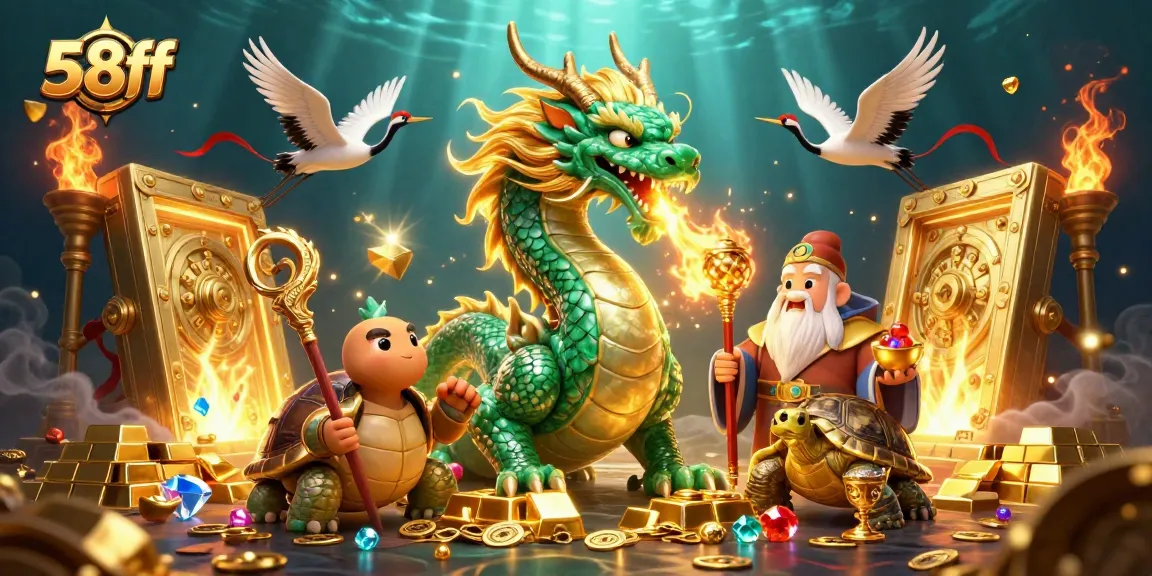 Experience thrilling wins with 58ff's magical dragon and lucky symbols in an enchanting casino scene.