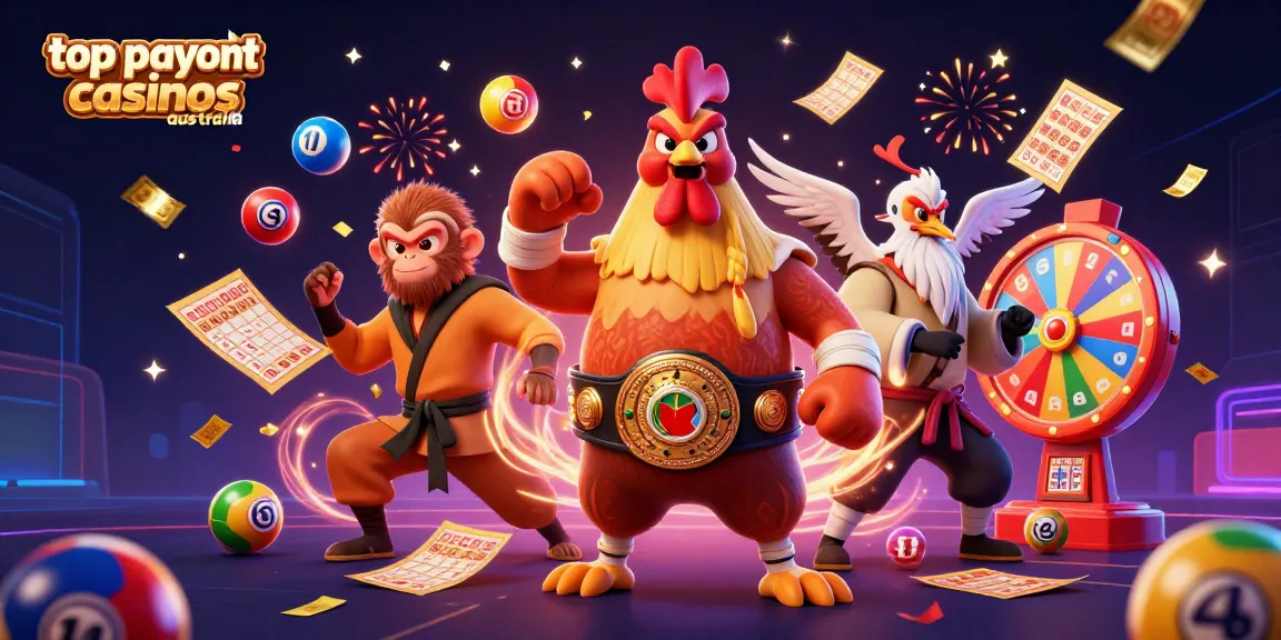 Experience excitement with top payout casinos Australia featuring vibrant gaming elements and characters.