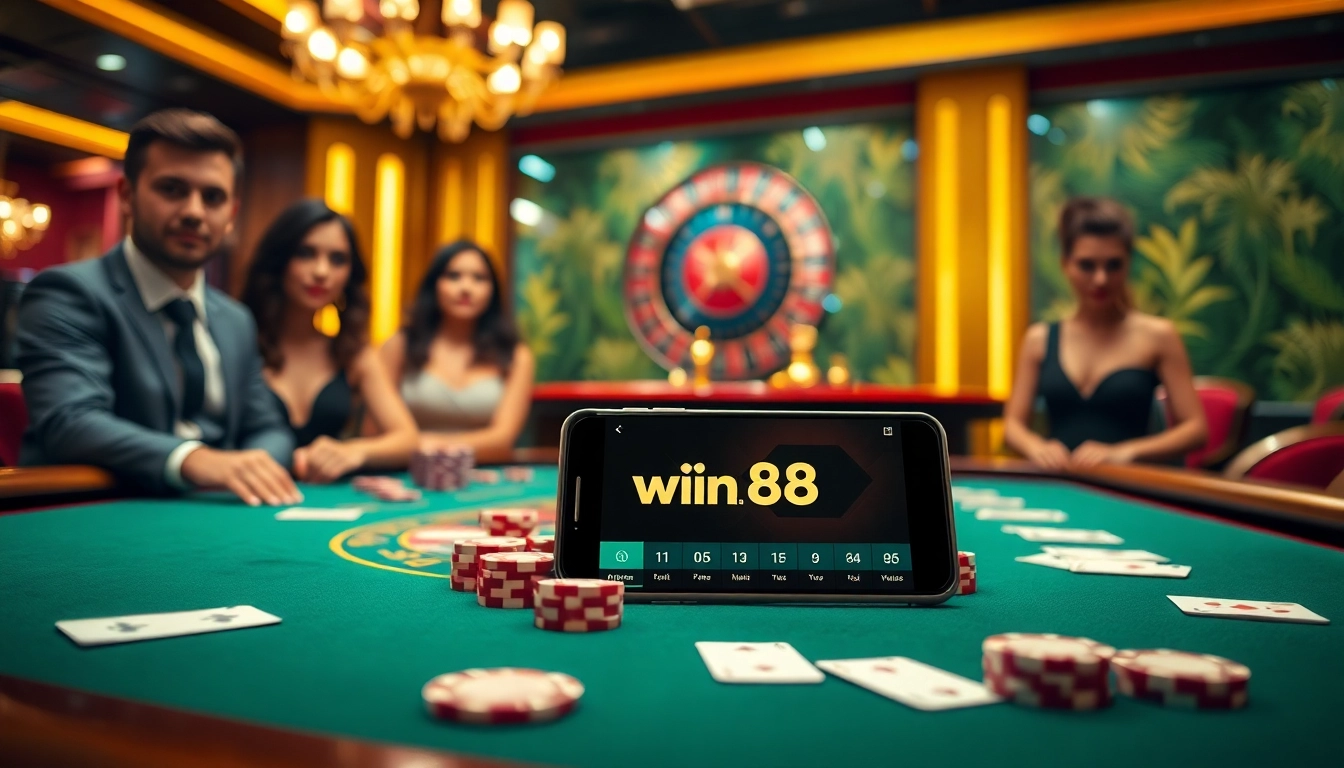 Experience the thrill of win88 with high-stakes blackjack and poker in a luxurious casino setting.