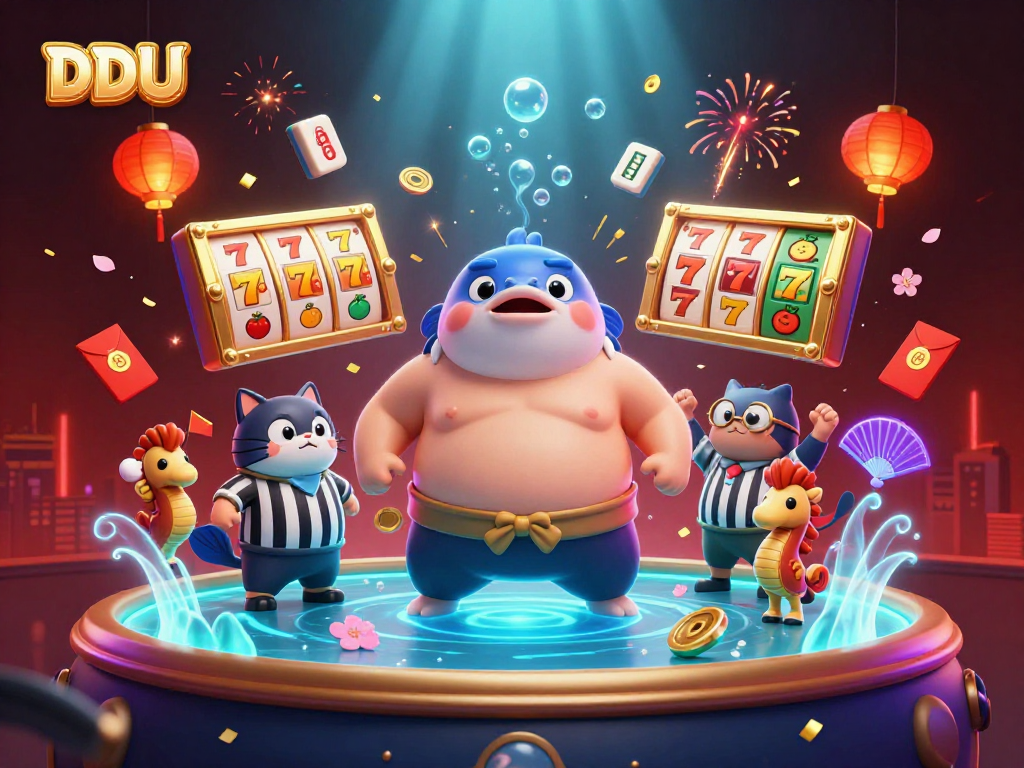 Experience the fun of DDUU slots with vibrant, engaging visuals and colorful elements in this art.