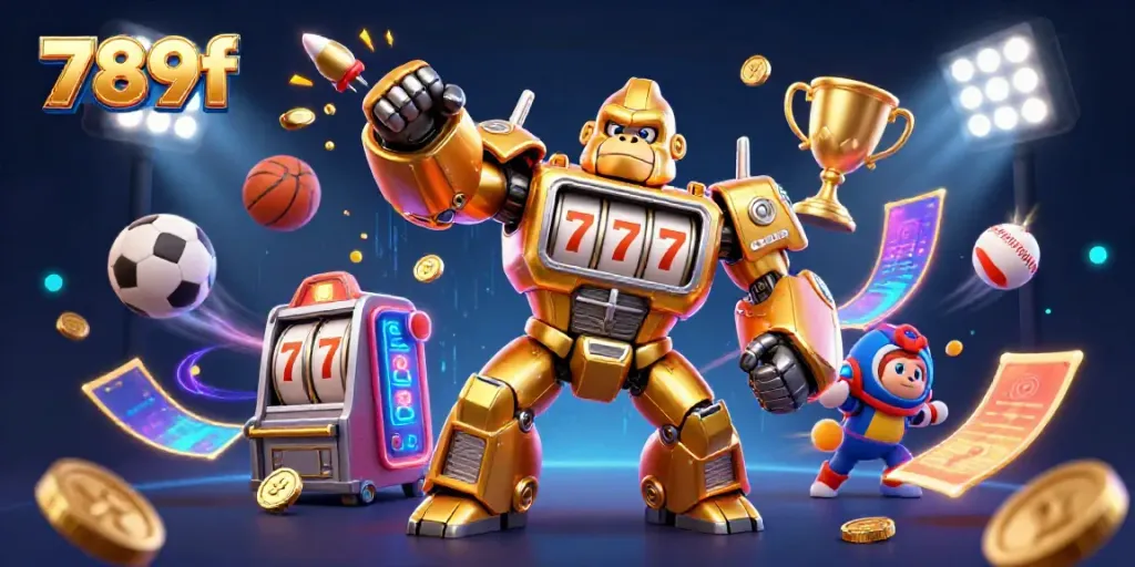 Experience exciting wins with 789f, featuring dynamic sports elements and a golden gorilla mech!