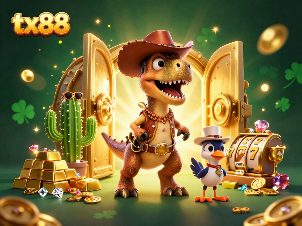 Experience excitement with tx88's dynamic casino characters, treasures, and slot reels in vivid 3D.