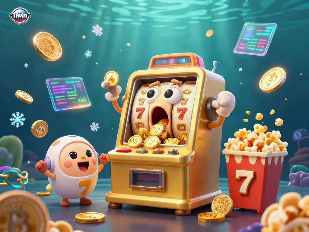Experience the thrilling jackpot joy of 11win with our vibrant animated slot machine illustration.