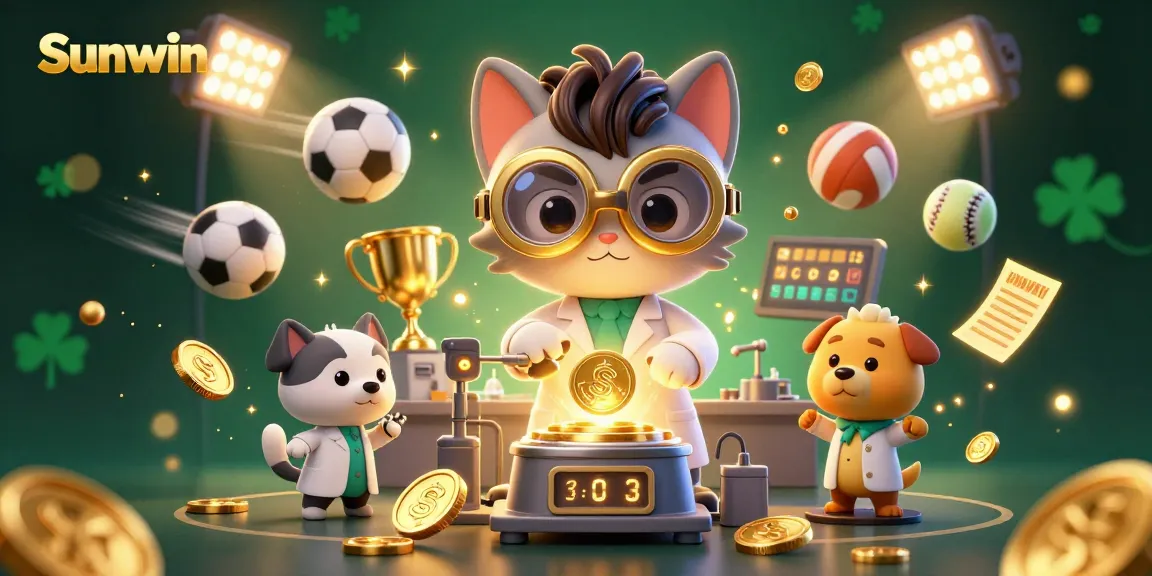 Win big with Sunwin's exciting gaming scene, featuring a mad scientist and dynamic sports elements.