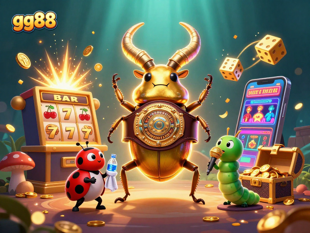 Engage with gg88 in this dynamic 3D illustration showcasing thrilling casino elements and vibrant characters.