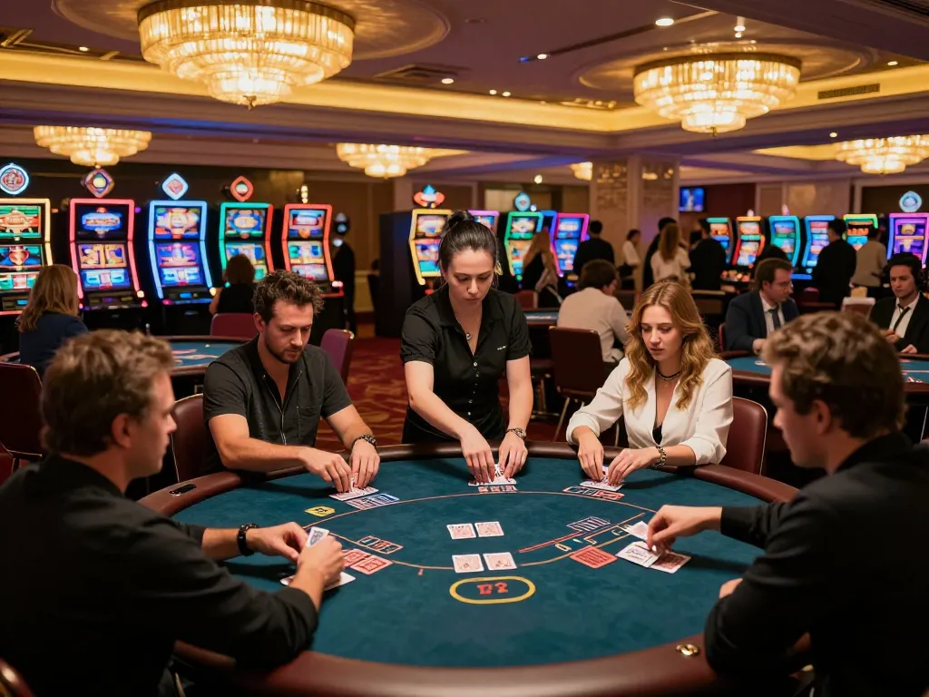 Players enjoying intense poker games at 888NEW casino, with lively atmosphere and professional dealers.