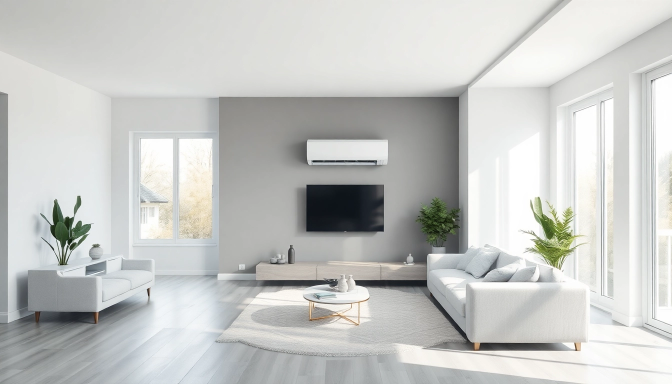 Install a mini split ac system in a bright modern room with natural light and cozy decor.