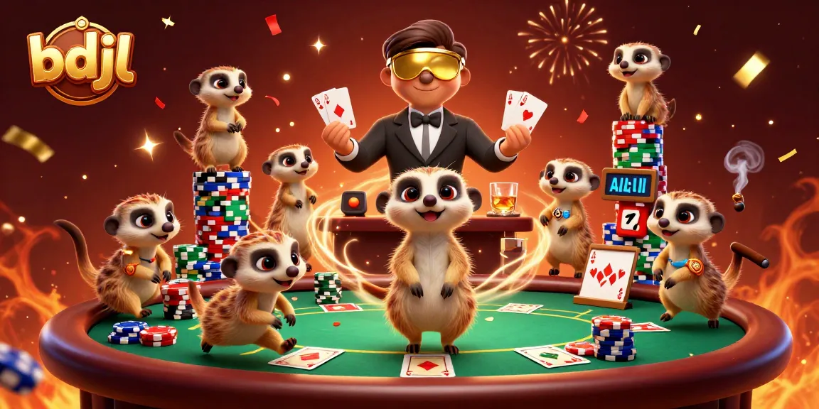 Engage in thrilling casino action with bdjl's meerkats managing vibrant poker games