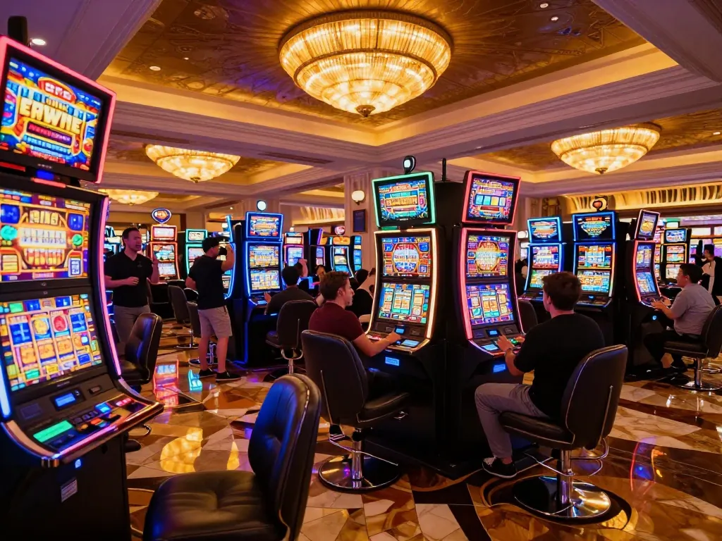 Players enjoying vibrant slot machines at the Go8 casino, capturing the thrill of exciting spins.