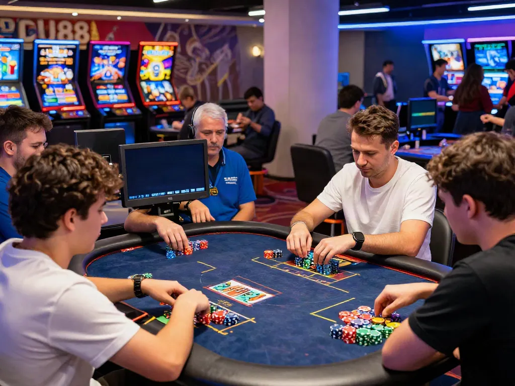 Engaged players enjoying card games at DU88's vibrant gaming table.