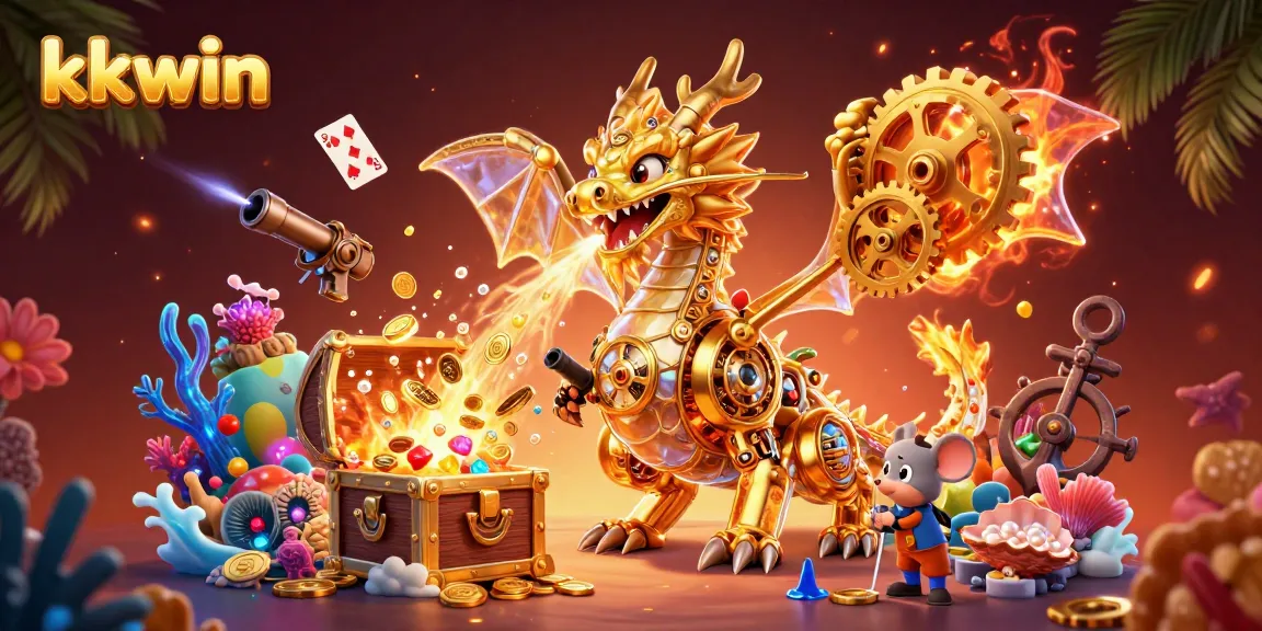 Engage in thrilling gameplay at kkwin with a vibrant underwater scene featuring a golden dragon and treasures.