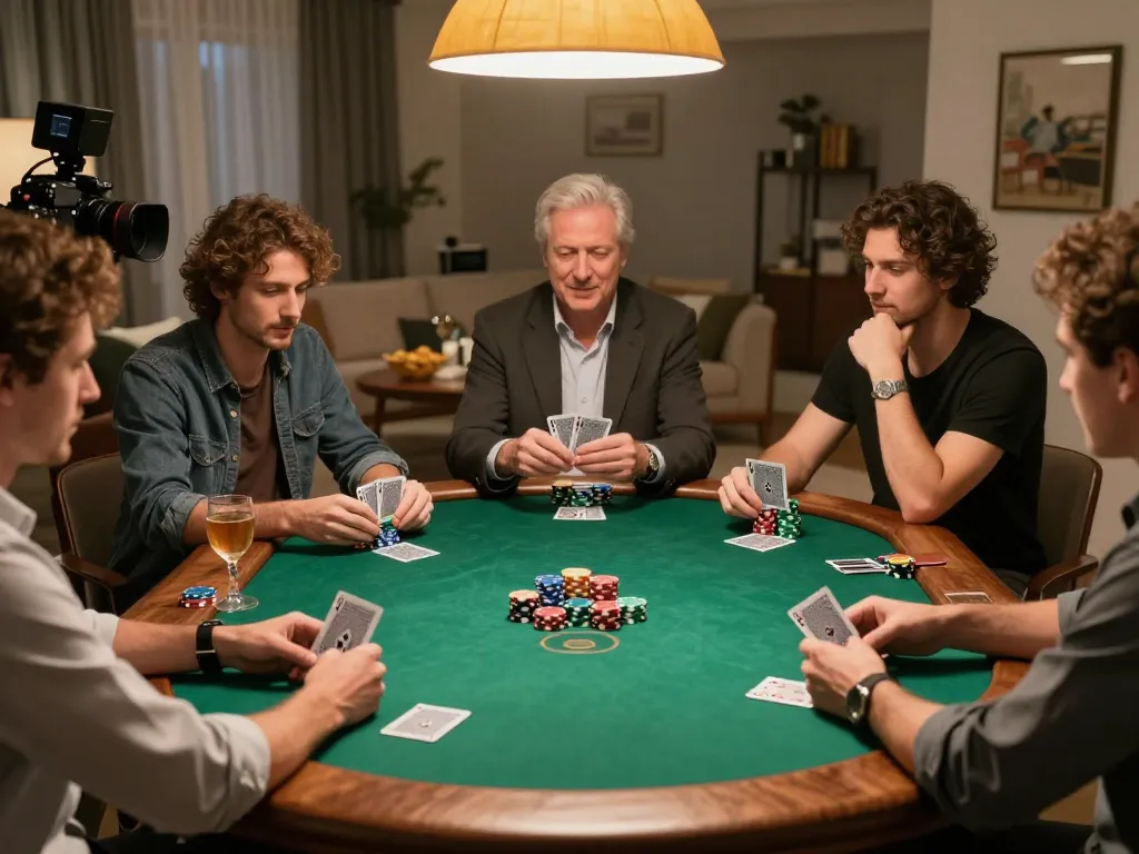 Players excitedly engaging in a poker game at home, enhancing the TG88 experience through social competition.