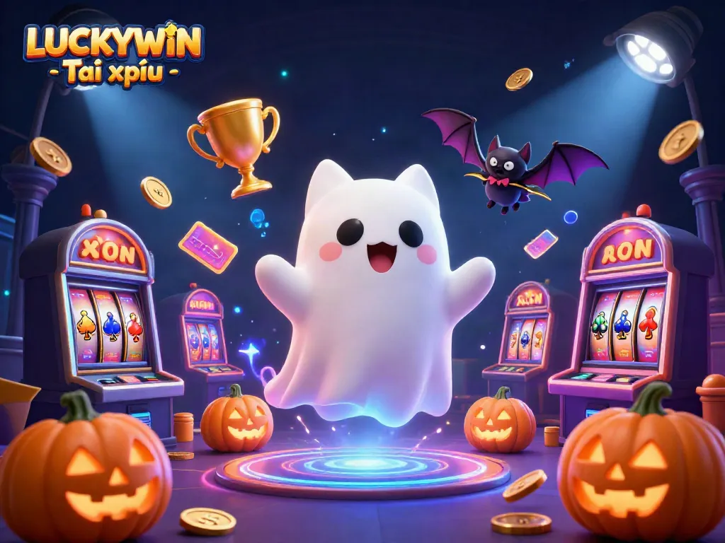 LUCKYWIN Tài xỉu captivates with vibrant gaming elements, ghostly characters, and rich casino ambiance.