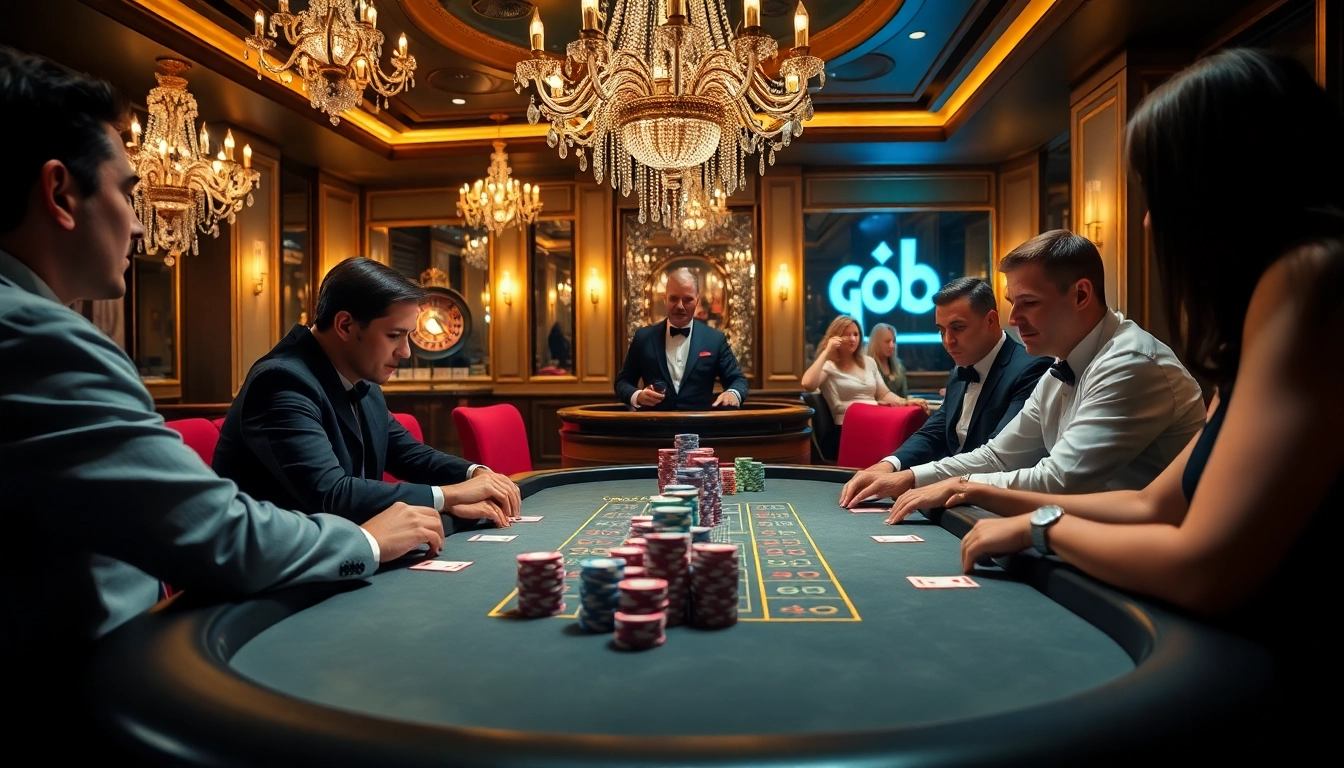 Players strategize their winning moves in an upscale go8 poker game at a luxurious casino