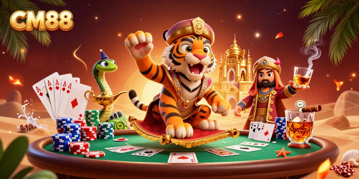 Experience the thrill of CM88 with a vibrant casino scene featuring poker elements.