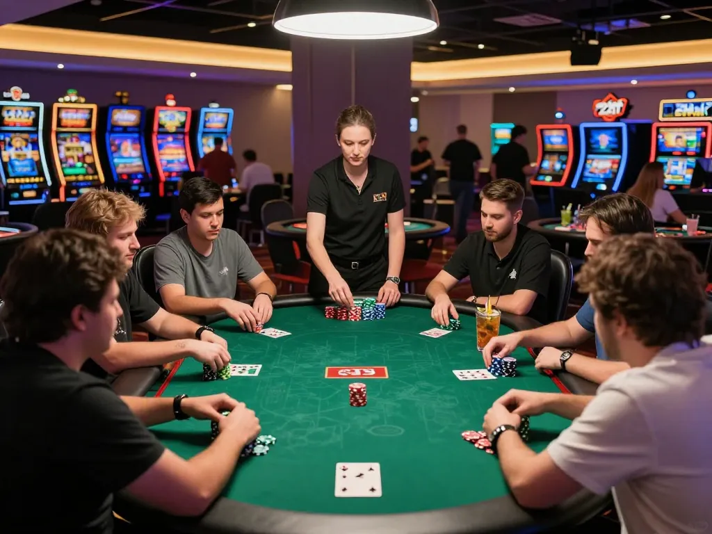 Players engaged in an exciting poker game at 22ff casino, showcasing strategy and camaraderie.