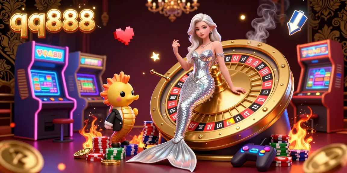Participe da emoção no qq888 com jogos vibrantes e uma ilustração glamourosa da roda de roleta.