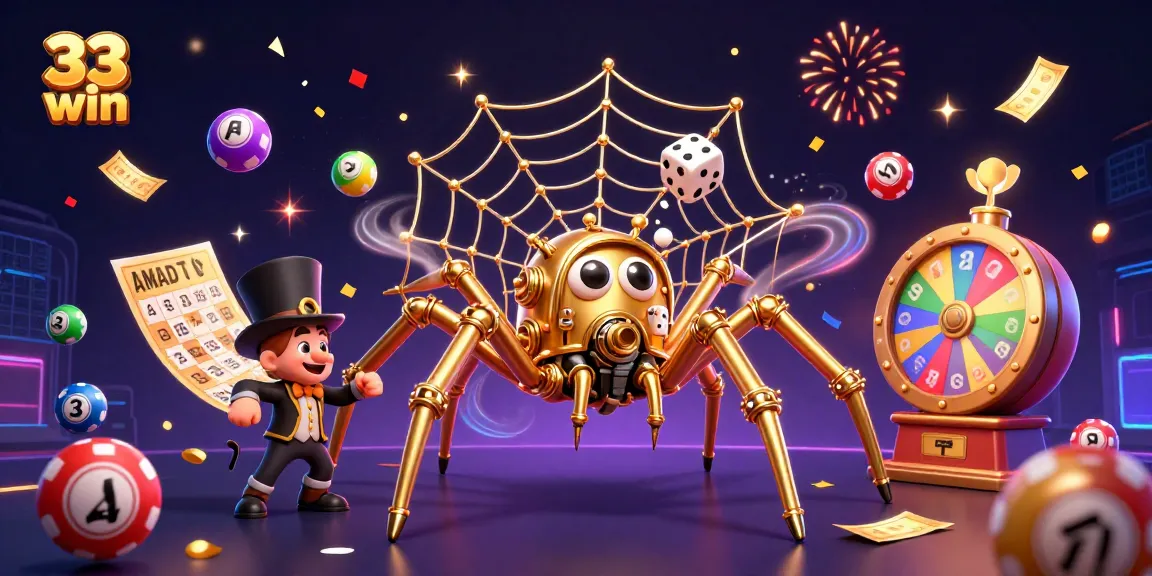 Engage with the excitement of 33 win and enjoy vibrant lottery activities in this rich 3D illustration.