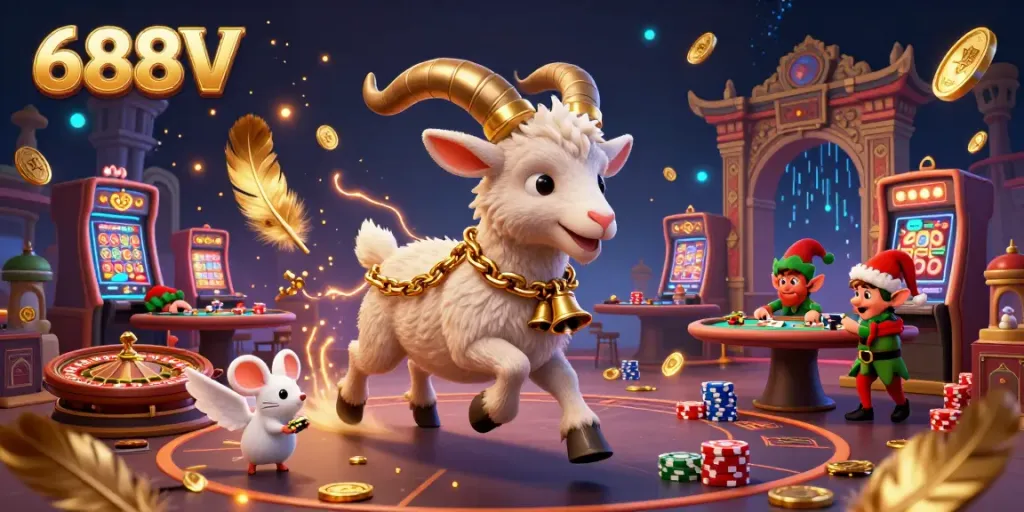 Experience the thrill of 688V casino with cartoon characters in a vibrant gaming scene.