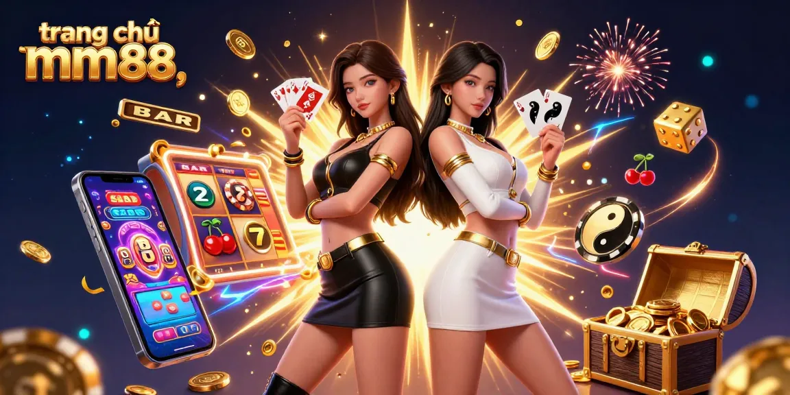 Experience the excitement of trang chủ mm88 with twin Asian women showcasing their casino prowess in a vibrant 3D scene.