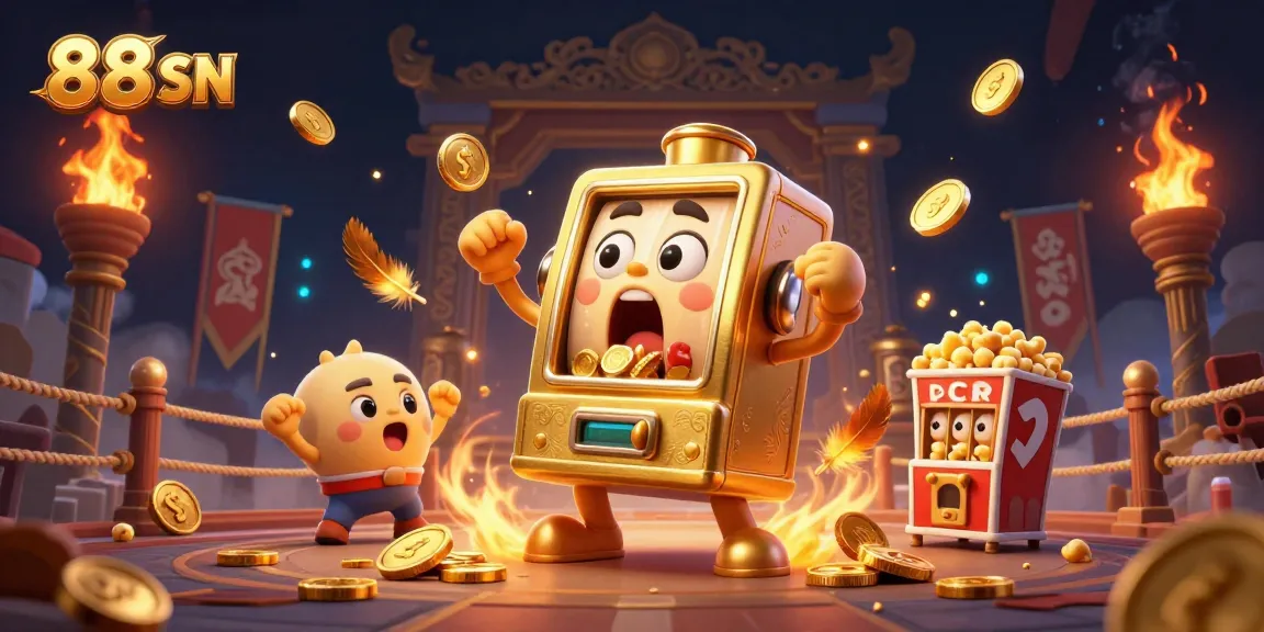 88 SN slot machine hits a jackpot, surrounded by cheering baby slots and golden coins.