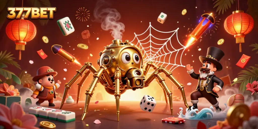 Engage in thrilling gameplay on 377BET with a vibrant steampunk casino scene filled with excitement.