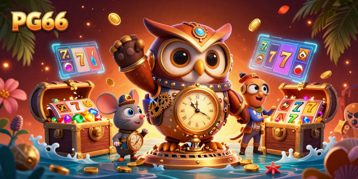 Experience thrilling gaming action at PG66 with vibrant characters and dynamic slot reels.