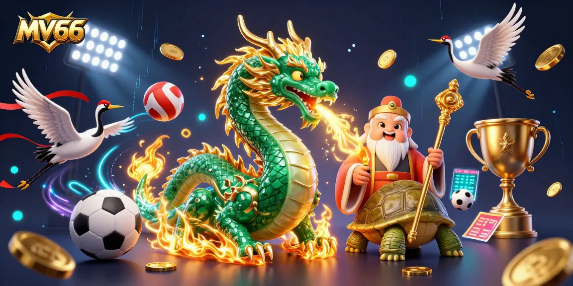 Experience thrilling gaming at MV66 with a jade dragon, turtle sage, and lucky cranes