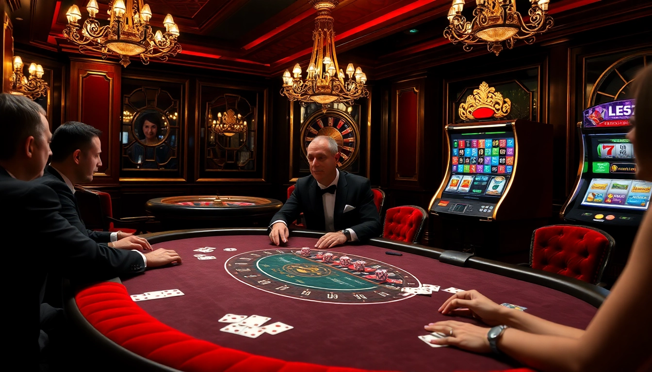 Experience the thrill of gambling at L567's luxurious casino, featuring a vibrant poker table and roulette wheel.