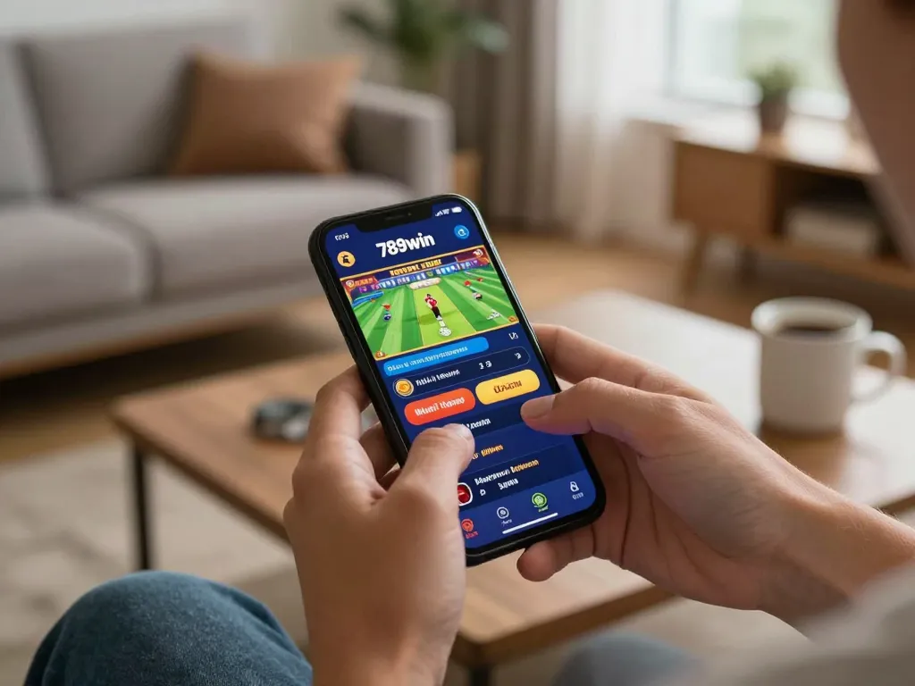 Engaging online gaming moment with 789win link mới app on smartphone, showcasing dynamic sports betting options.