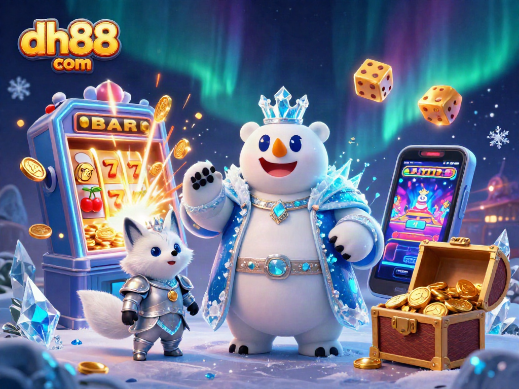 Play slots with dh88 com as the ice king polar bear and snow fox bring riches in this vibrant scene.