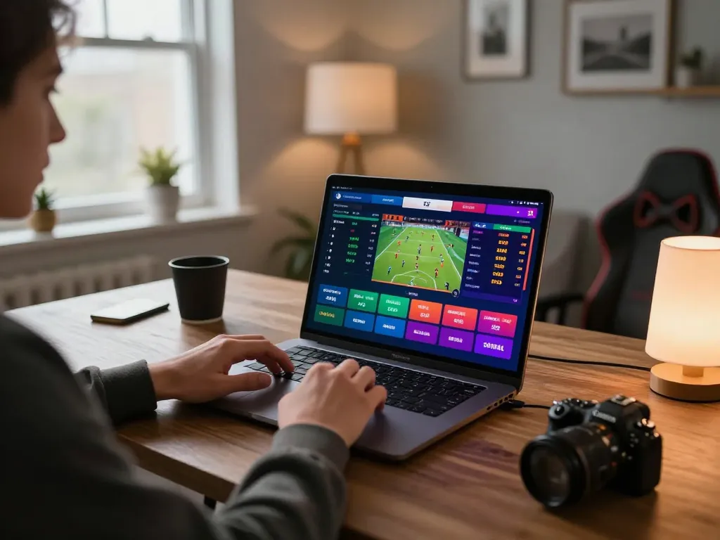 Person placing a sports bet using the XX88 platform on their laptop in a cozy home office