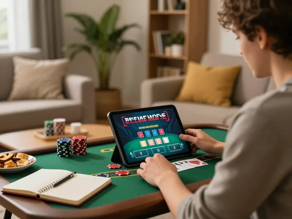 Engaging player using king33 app for live dealer blackjack in a stylish home setting