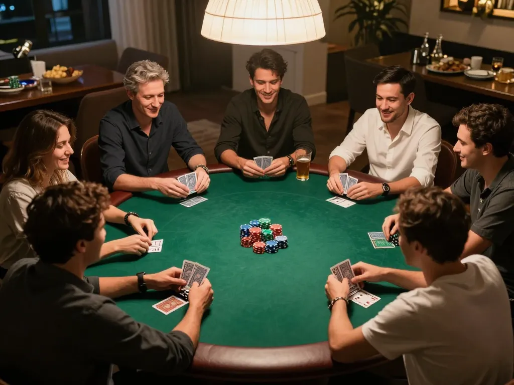 Engaged players enjoying a poker night showcasing the 789win link experience in a vibrant home setting.
