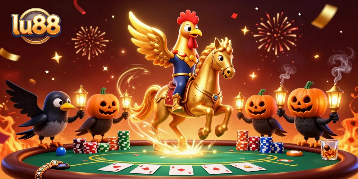 Engage in thrilling poker action at lu88 with a vibrant midnight casino illustration.