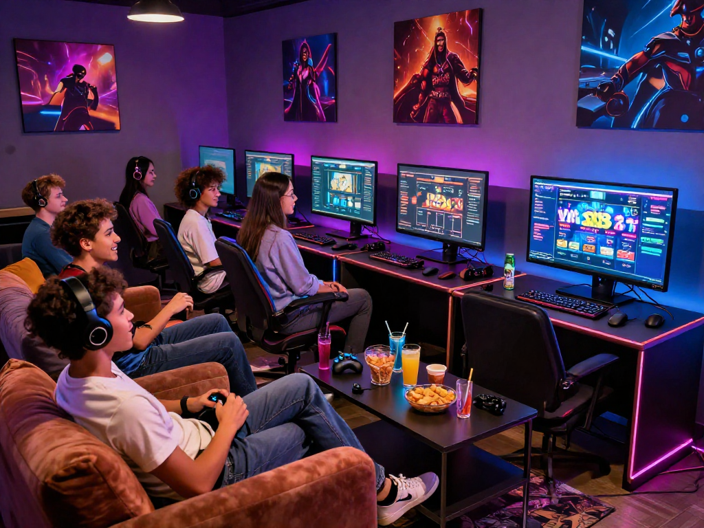 Engaging online gaming gathering featuring vin88 interface and friends enjoying the experience.